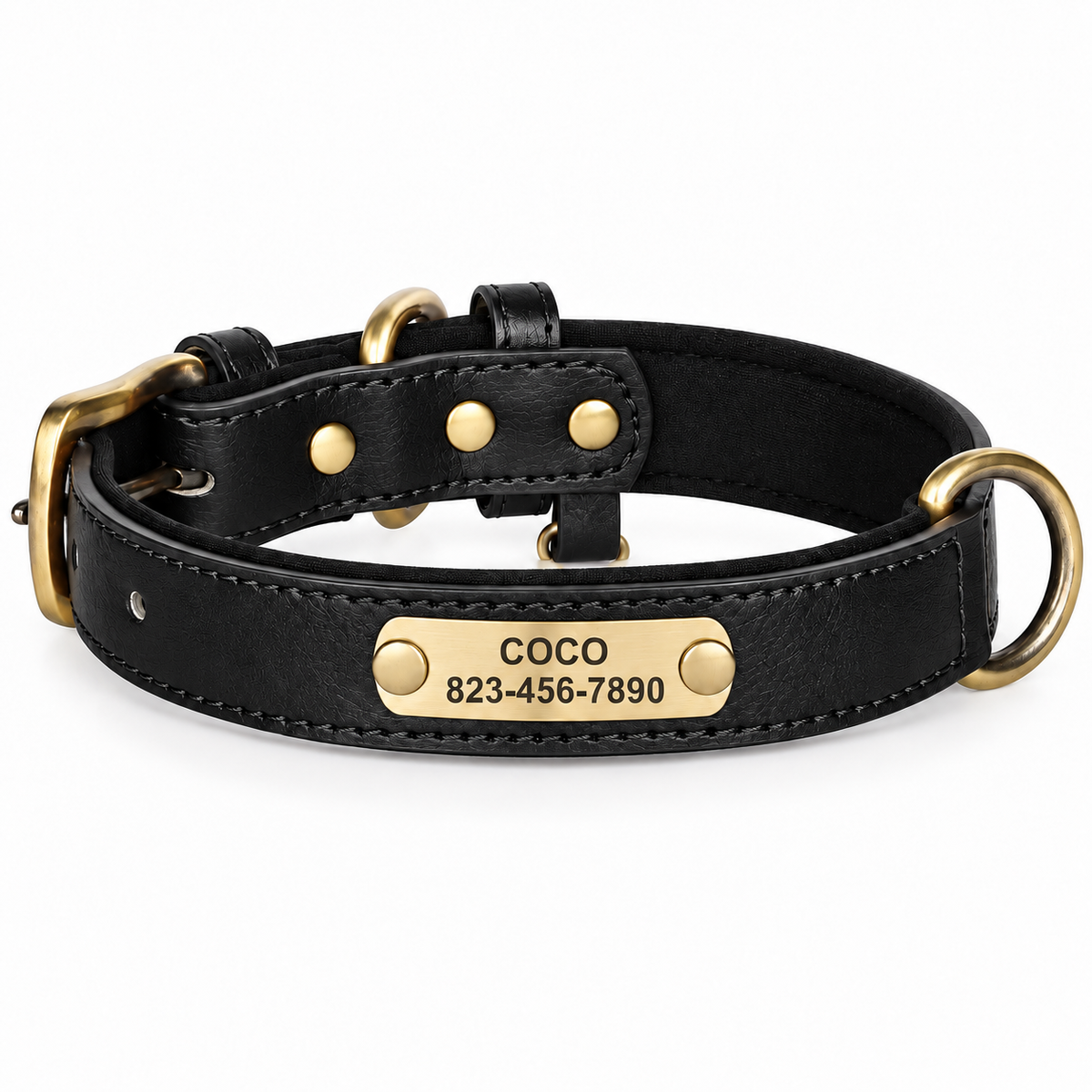 Personalised Leather Dog Collar with Engraved Nameplate