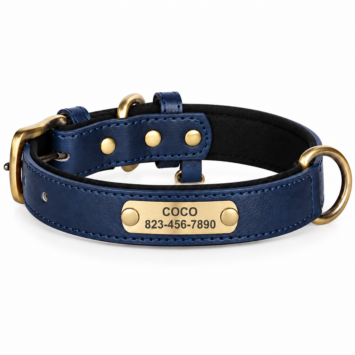 Personalised Leather Dog Collar with Engraved Nameplate