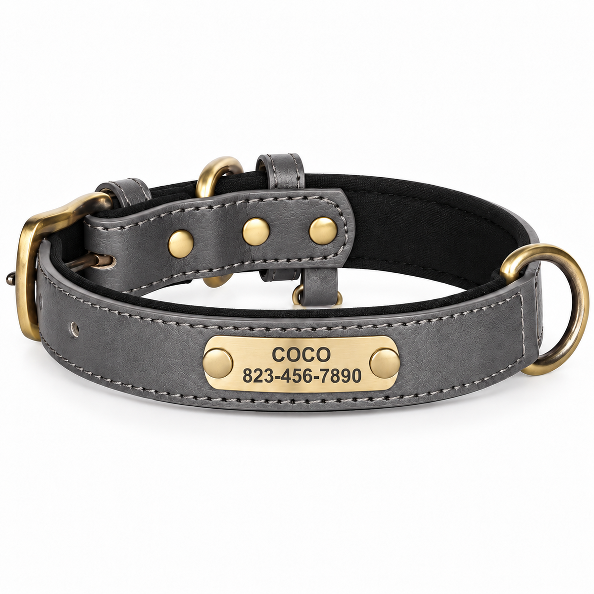 Personalised Leather Dog Collar with Engraved Nameplate