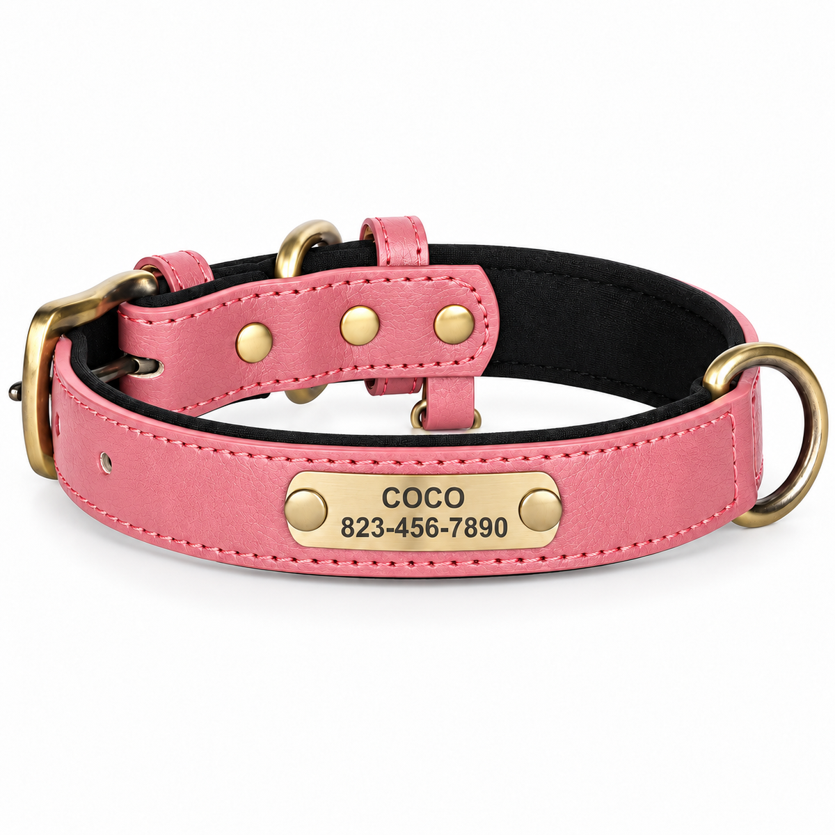 Personalised Leather Dog Collar with Engraved Nameplate