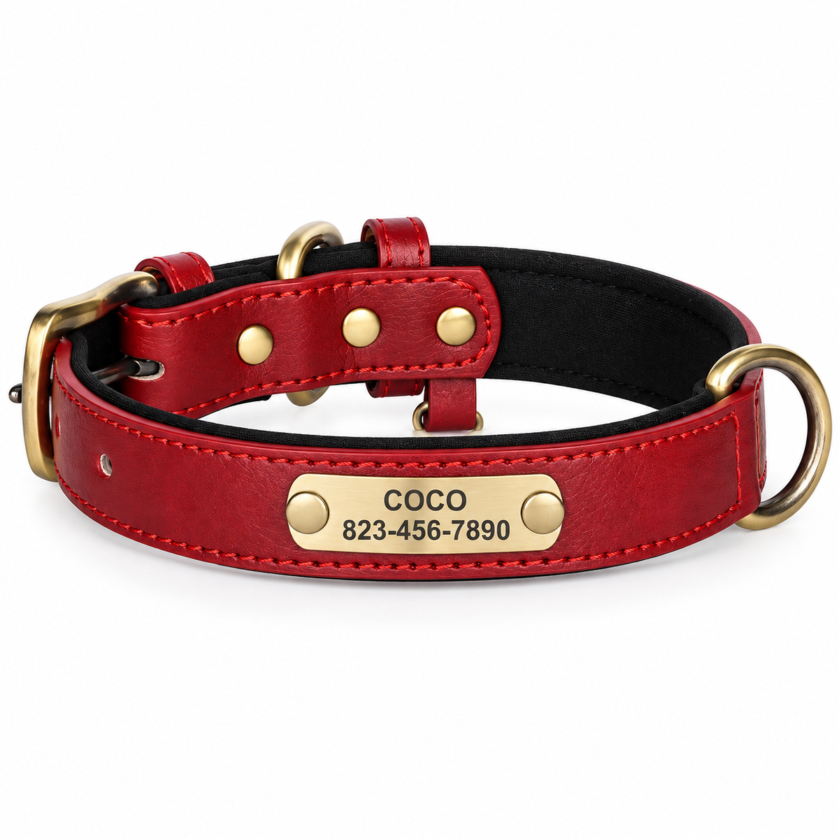 Personalised Leather Dog Collar with Engraved Nameplate
