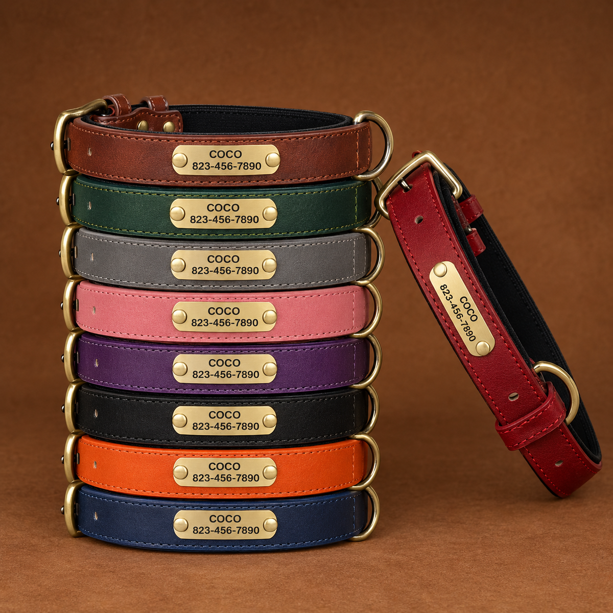 Personalised Leather Dog Collar with Engraved Nameplate