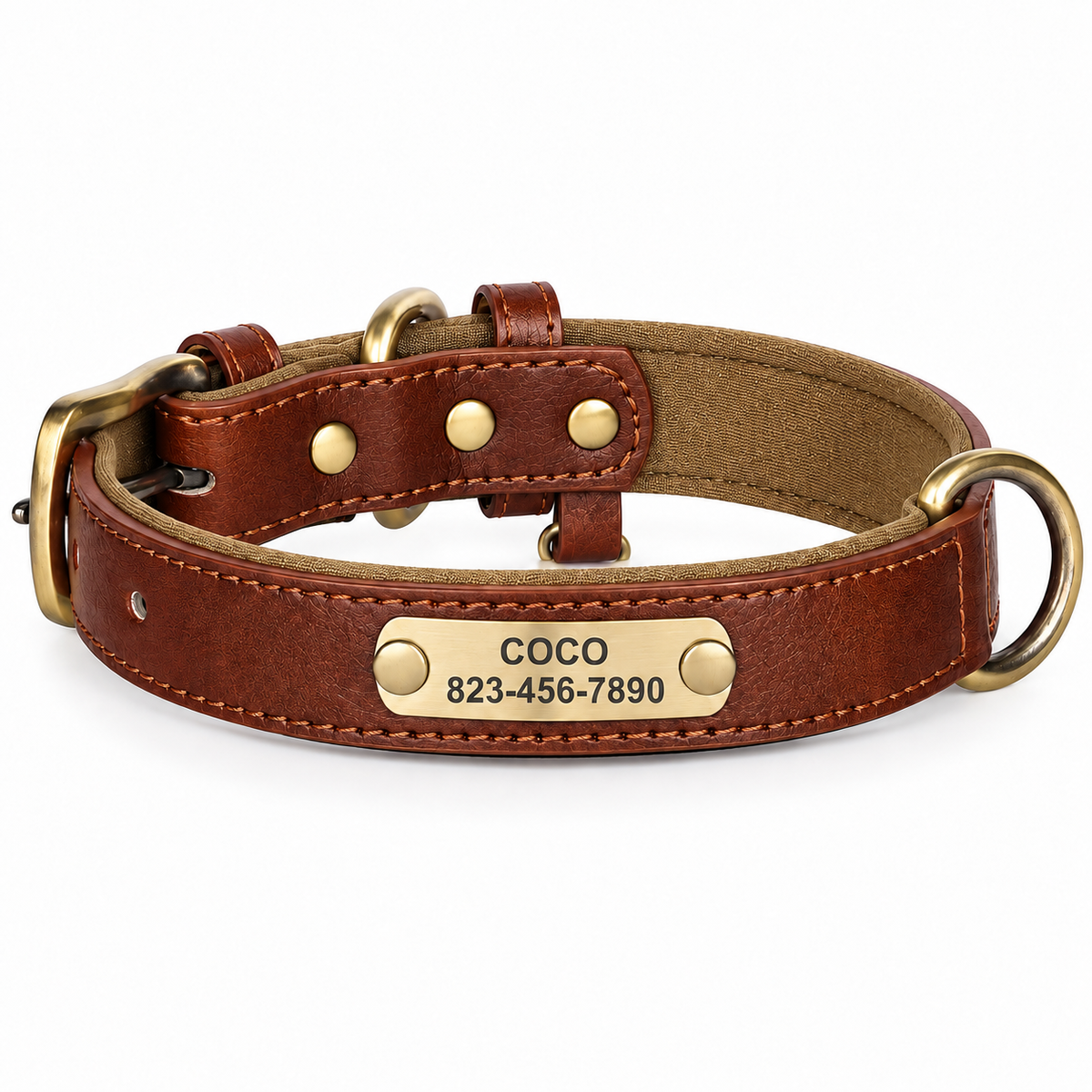 Personalised Leather Dog Collar with Engraved Nameplate