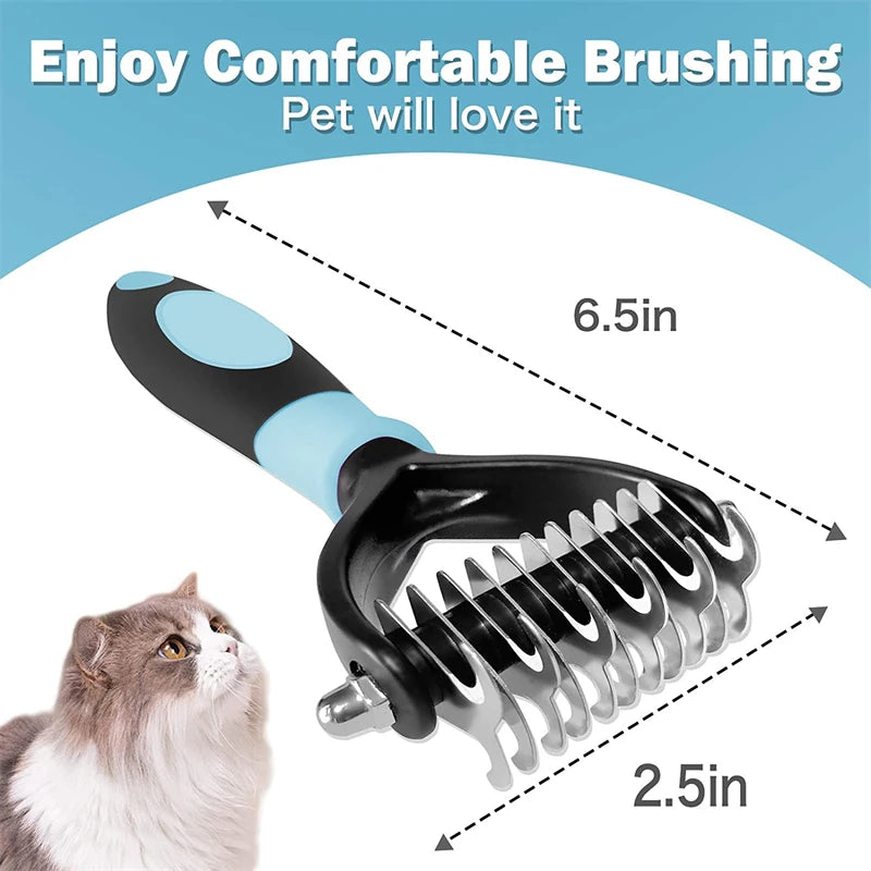 Professional Pet Deshedding Brush — Double Sided Dematting Rake and Undercoat Comb for Dogs and Cats, Stainless Steel Grooming Tool for Shedding and Tangles