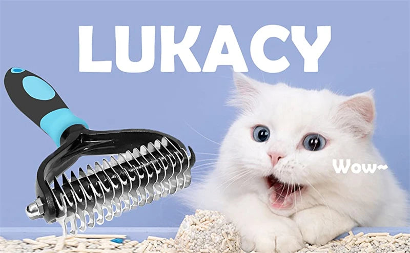 Professional Pet Deshedding Brush — Double Sided Dematting Rake and Undercoat Comb for Dogs and Cats, Stainless Steel Grooming Tool for Shedding and Tangles
