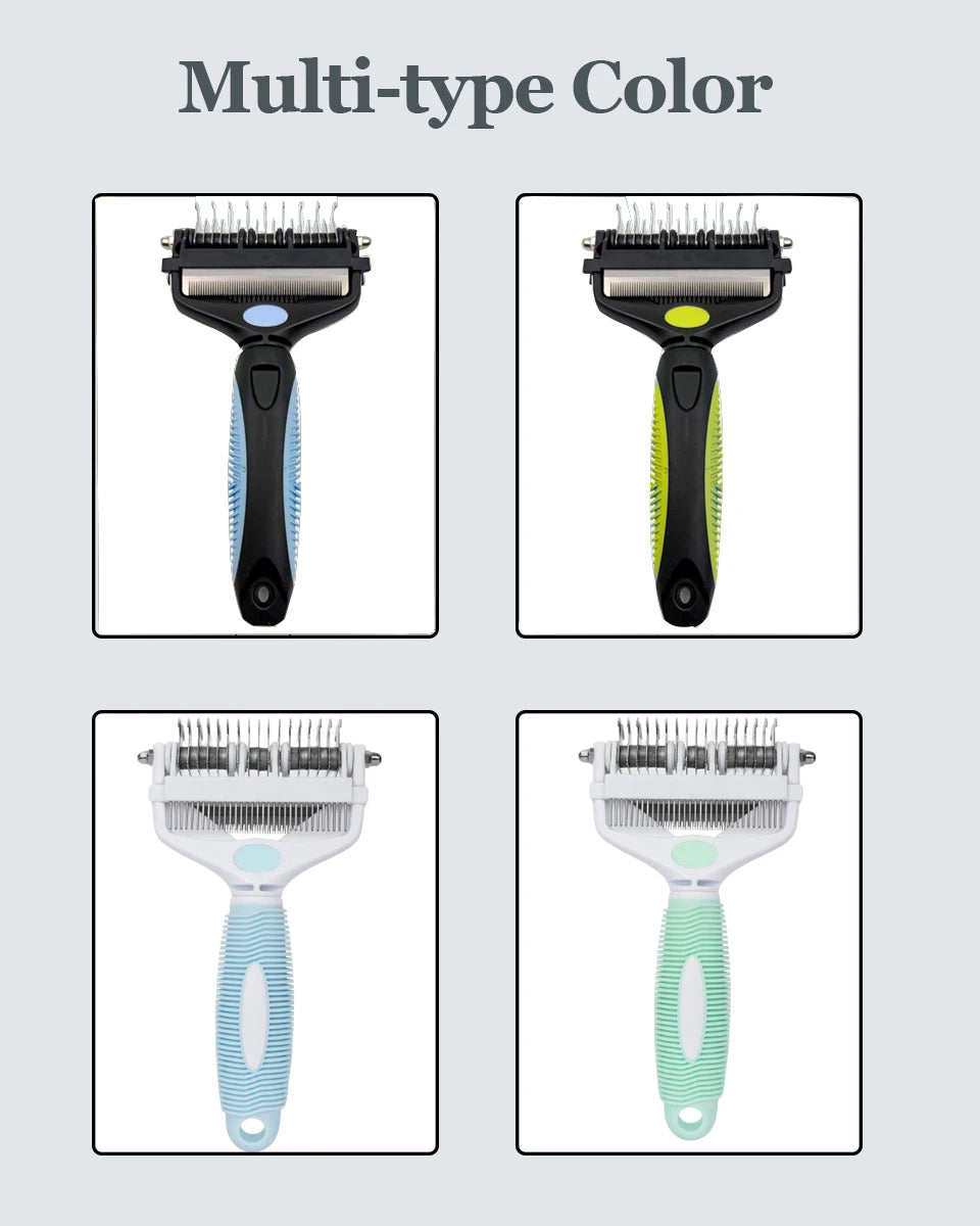 3-in-1 Deshedding Brush for Dogs & Cats — Removes Loose Undercoat, Cuts Mats and Knots