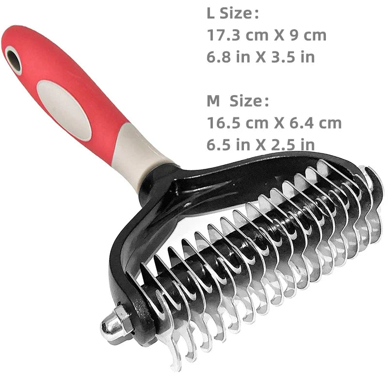 Professional Pet Deshedding Brush — Double Sided Dematting Rake and Undercoat Comb for Dogs and Cats, Stainless Steel Grooming Tool for Shedding and Tangles