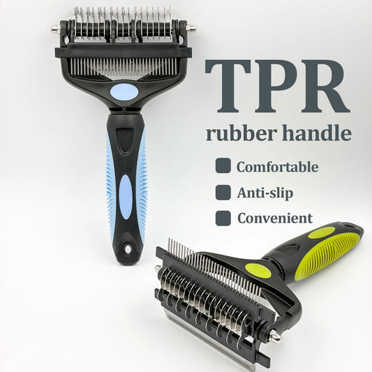 3-in-1 Deshedding Brush for Dogs & Cats — Removes Loose Undercoat, Cuts Mats and Knots