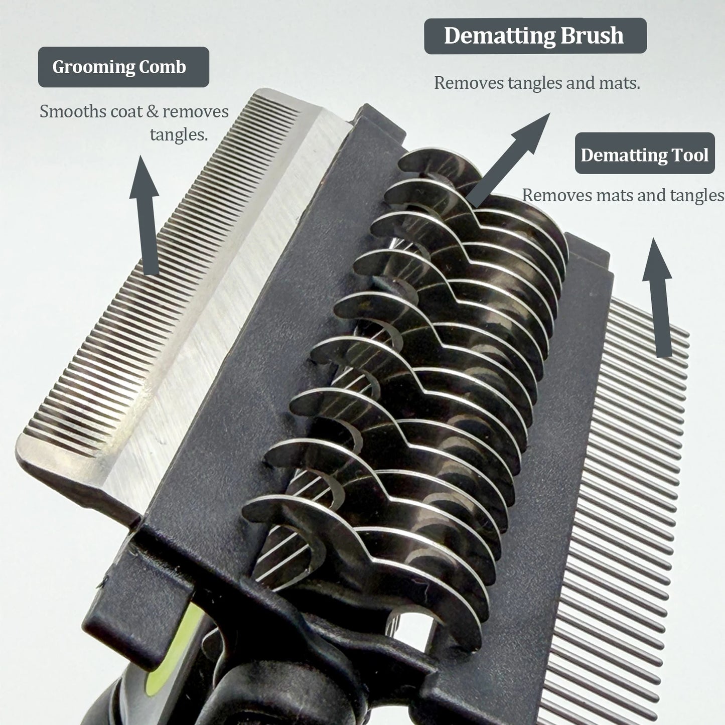 3-in-1 Deshedding Brush for Dogs & Cats — Removes Loose Undercoat, Cuts Mats and Knots