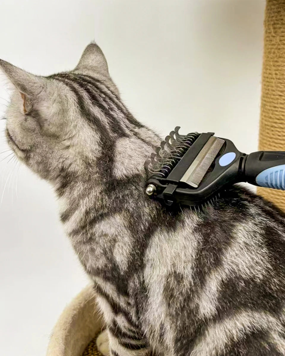 3-in-1 Deshedding Brush for Dogs & Cats — Removes Loose Undercoat, Cuts Mats and Knots