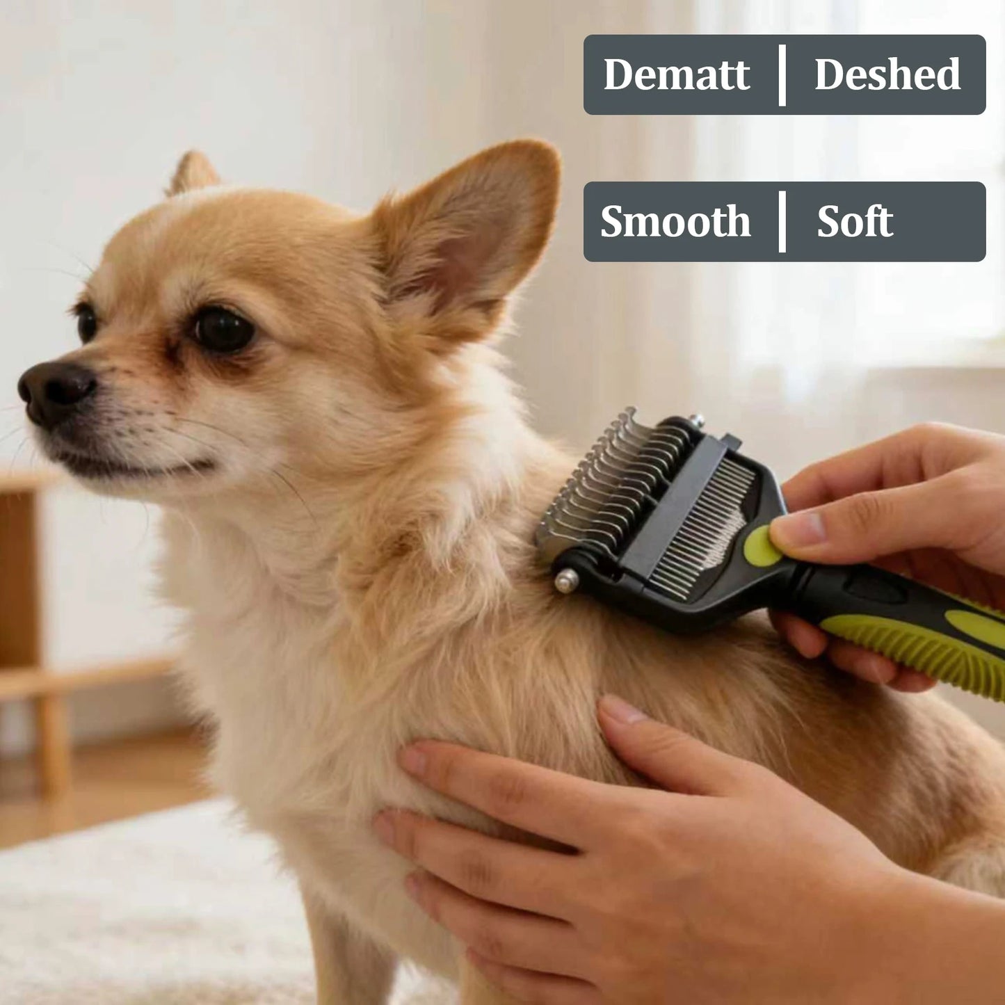 3-in-1 Deshedding Brush for Dogs & Cats — Removes Loose Undercoat, Cuts Mats and Knots